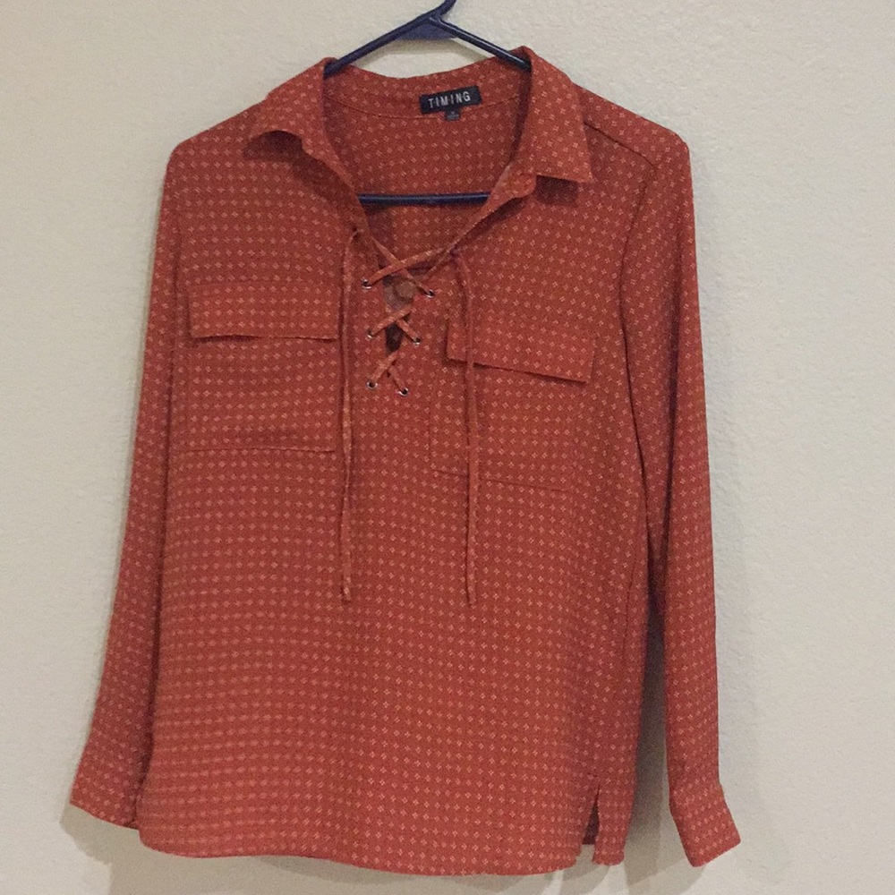 Deep Burnt Orange Casual Collared Blouse